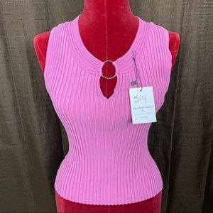 I.N.C Hot Pink Rubbed Metal Cir Neck Stretchy Top